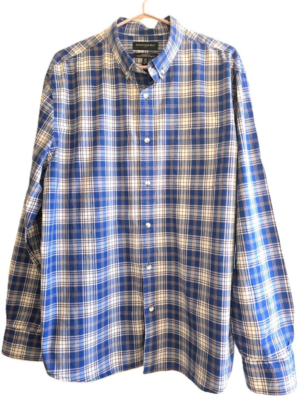 Banana Republic Plaid Button-Down Shirt XL Untucked Fit 100% Cotton Preppy